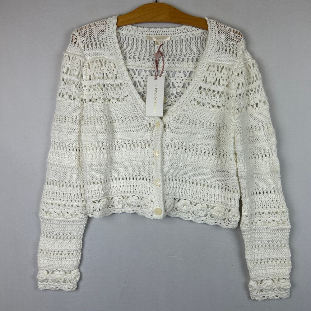 LoveShackFancy Women's Middleton Antique White Crocheted Cardigan Size L